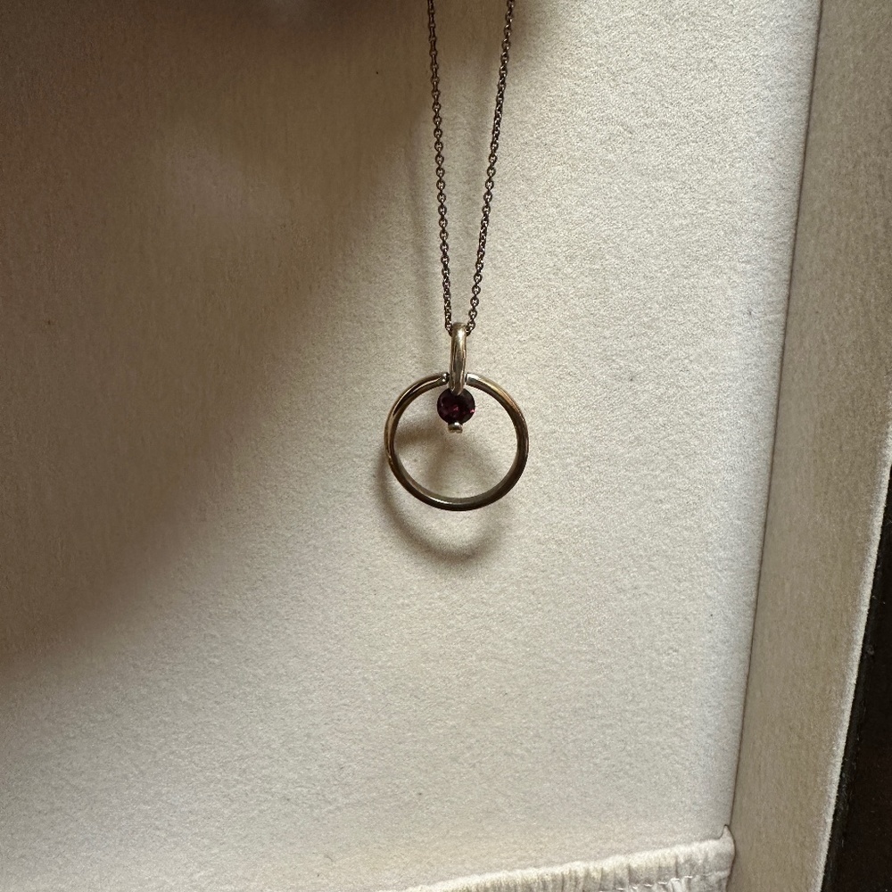 ! Stainless Steel Gold Plated January Garnet Birthstone Round Hoop Necklace